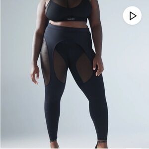 Savage X Fenty Pinup Leggings High Waisted Caviar Fishnet Cutout Black 3X NWT